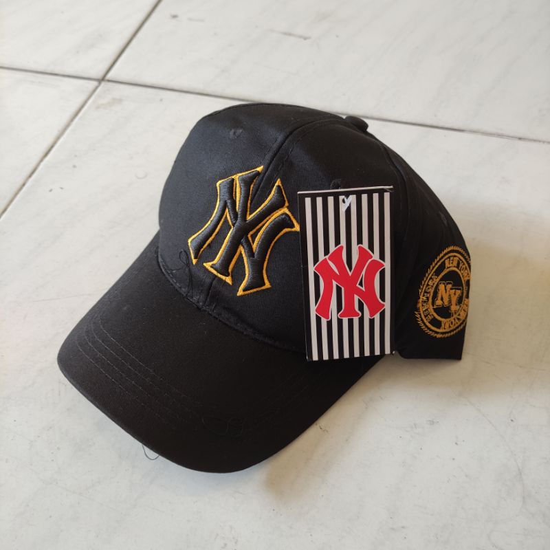 Topi NY New York Topi Baseball Pria Wanita-hitam list kuning