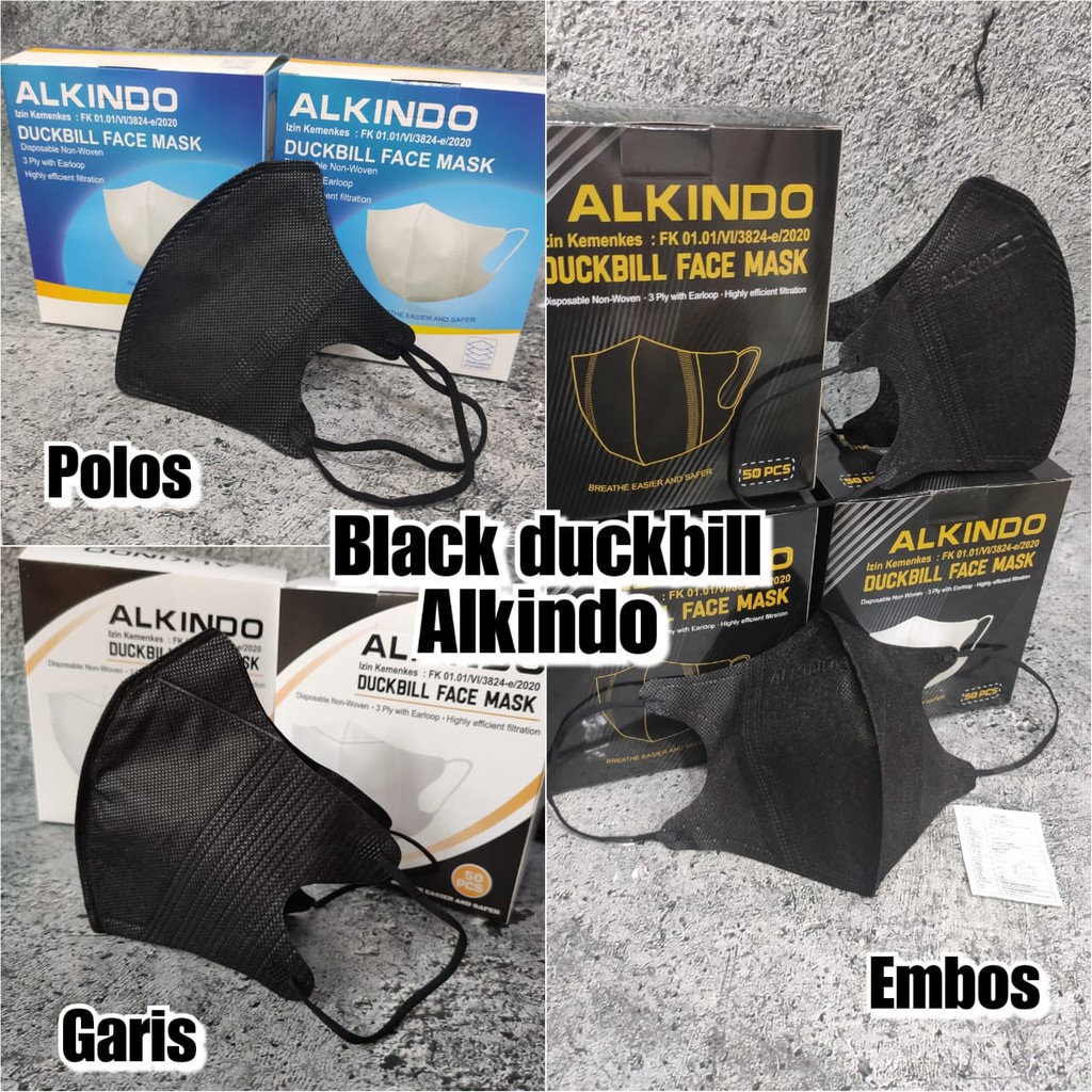 MASKER DUCKBILL ALKINDO HITAM / PUTIH ADULT FACE MASK 3PLY