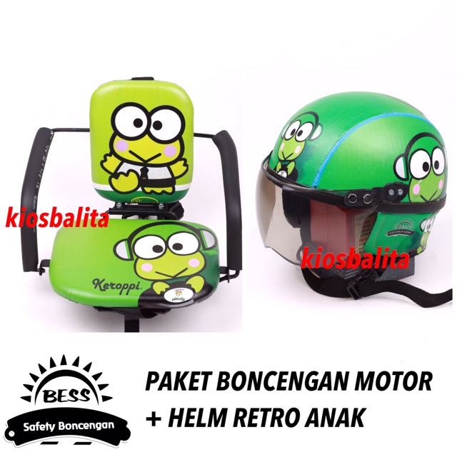 FREE MASKER!! PAKET KURSI BONCENGAN MOTOR ANAK + HELM RETRO ANAK