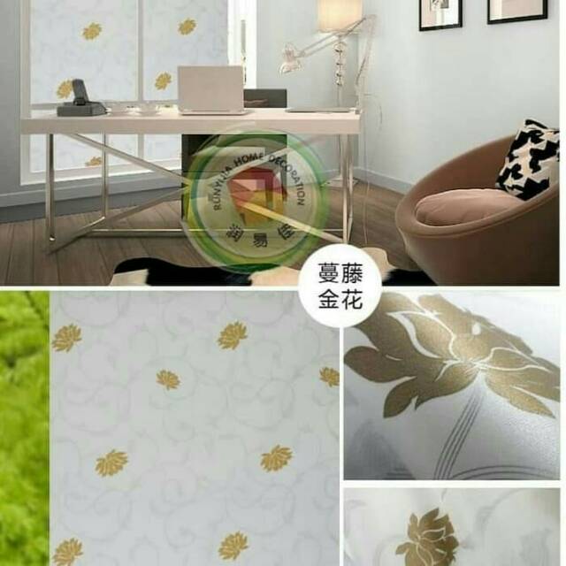 Sticker kaca sunblast motif bunga gold ulir