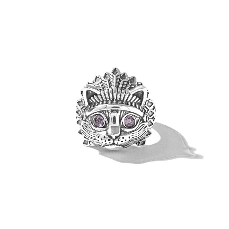 Cincin Model Terbuka Desain Kepala Kucing Indian Gaya Vintage Hip Hop Untuk PriaCincin Untuk Wanita