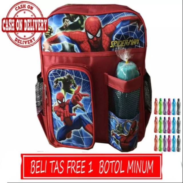 TAS ANAK KARAKTER SPIDERMAN TAS ANAK SPIDERMAN GRATIS BOTOL RANGSEL ANAK TK DAN SD