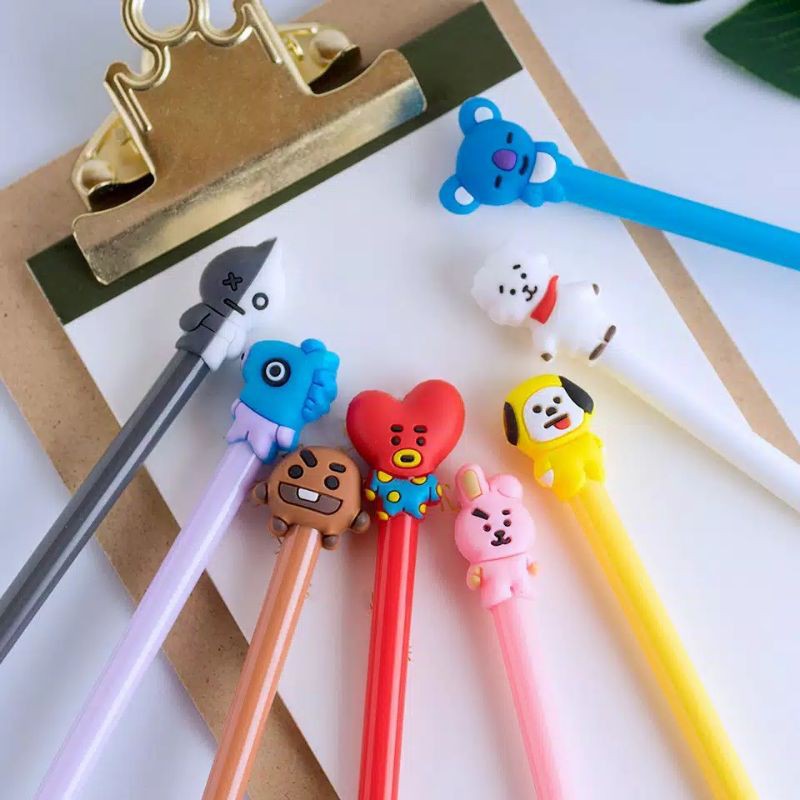 Bulpoin Bulpen BTS Pena BTS Bangtan Boys 10 Warna ARMY KPOP Cartoon Black Ink Gel Pen Warna Warni Rainbrow Import Murah