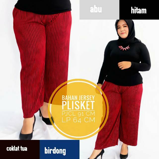  Celana  Plisket  Jumbo Lis Hitam Kulot  Plisket  Lurus Celana  