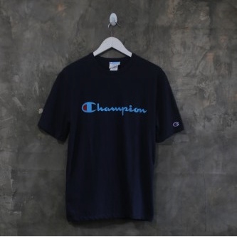 Kaos Champion Tee Script Navy Blue Logo