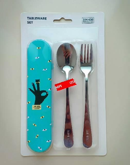 MINISO PERLENGKAPAN MAKAN SENDOK PLUS GARPU PLUS KOTAK THREE SETS TABLEWARE