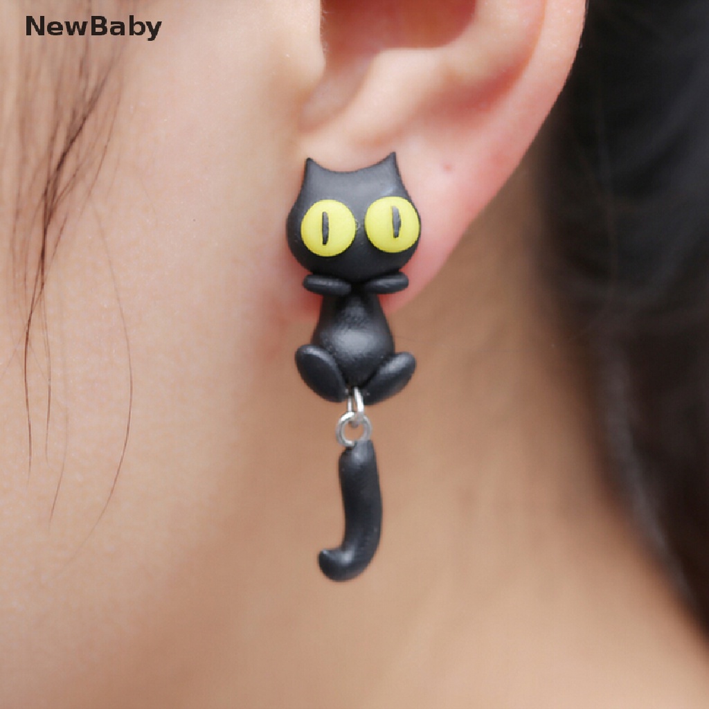 1 Pasang Anting Stud Desain Hewan Kucing Bahan Polymer Clay Untuk Wanita