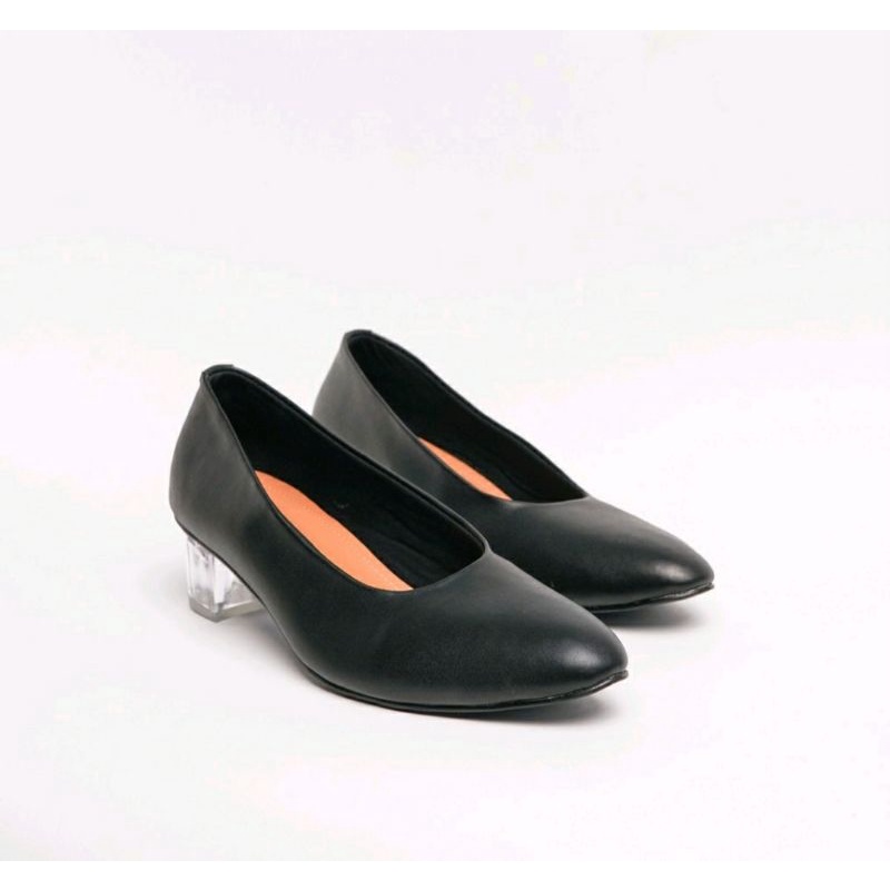 OXPOR News IMPOR Wanita Big Size 41-45 Black HAK kaca Mewah / Higheels Formal Sepatu Kerja JUMBO Kulit Hitam, 43