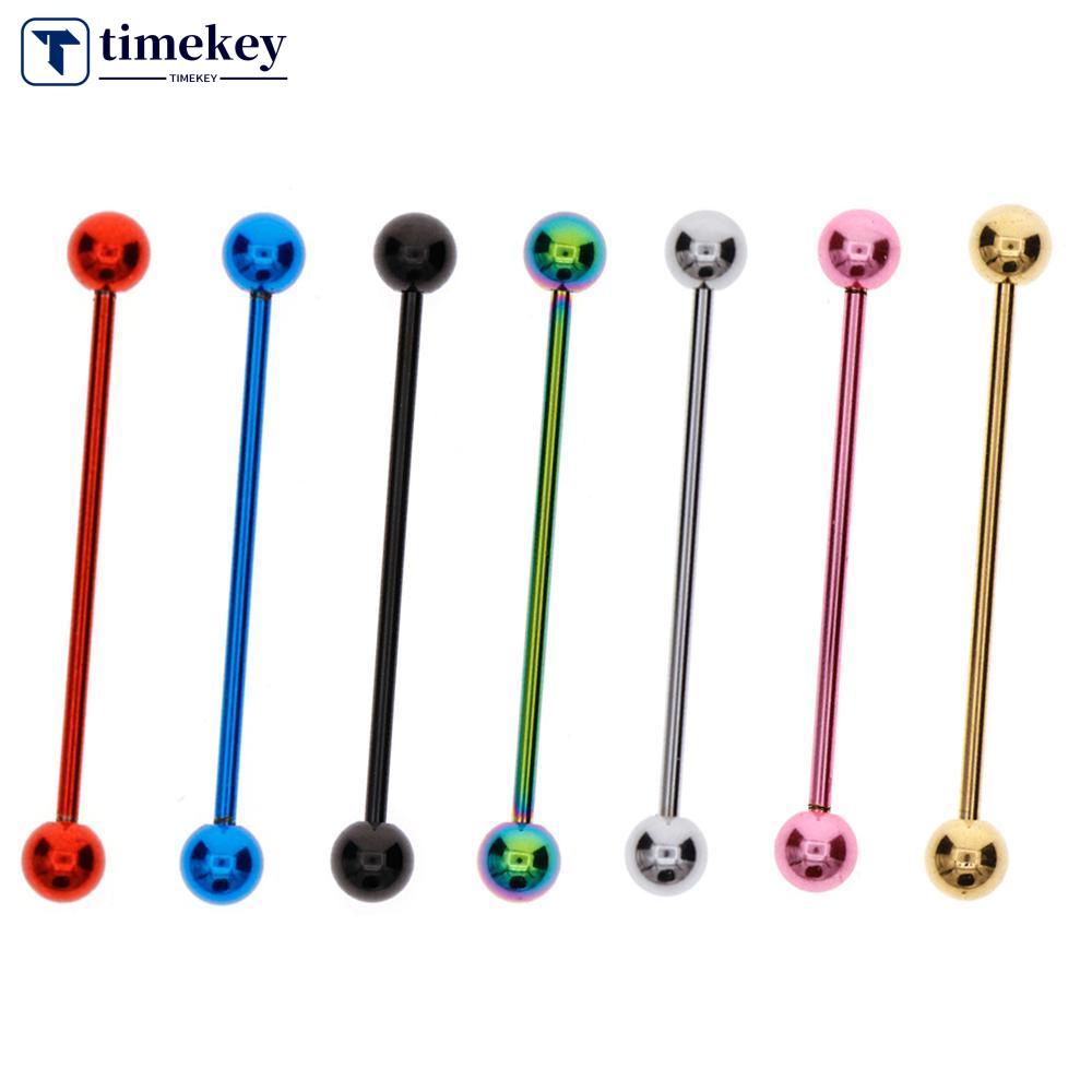 Timekey 1Pc Anting Tindik Tulang Rawan Telinga Desain Barbell Panjang Bahan Stainless Steel J9V3