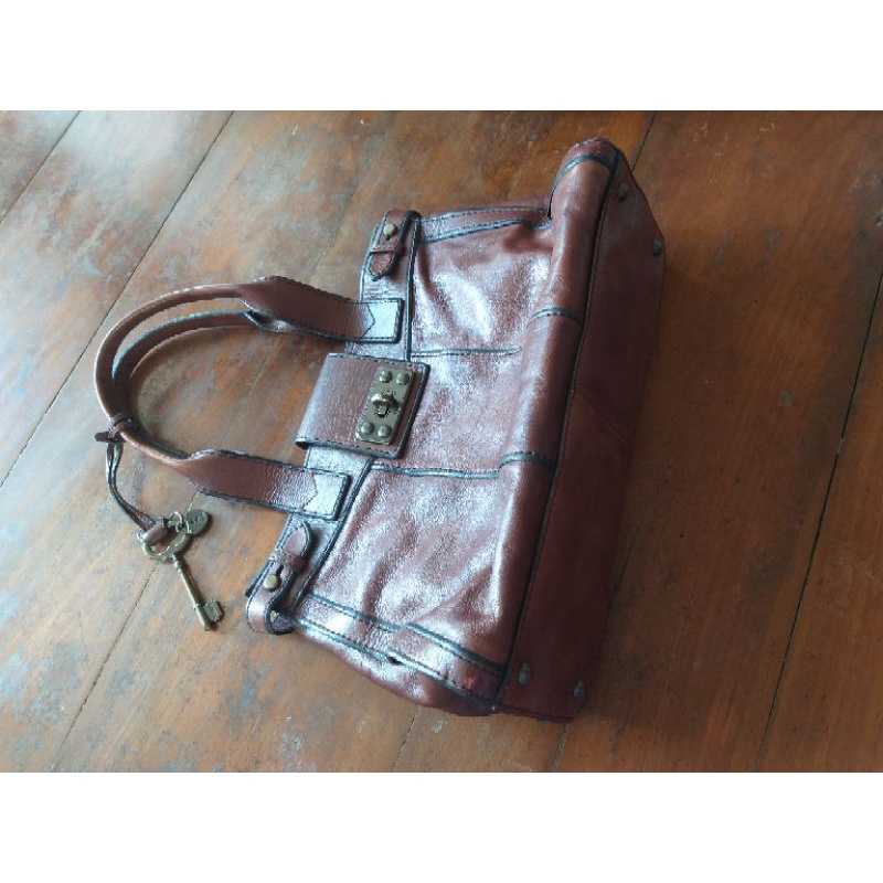Tas Wanita Authentic Fossil Vri Weekender Russet Brown preloved, size L