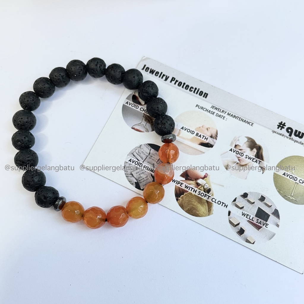 Gelang Carnelian Orange Cutting Lava Stone for Essential Oil Therapy Diffuser Young Living Terapi Kesehatan