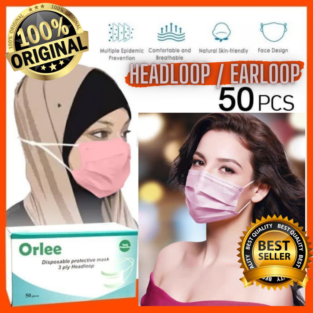 Masker 3ply Warna Pink Hijab Headloop dan Earloop Orlee Masker Cantik Fashion Hijab Medis
