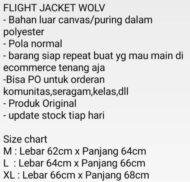 JAKET FLIGHT WOLV - JAKET FLIGHT ORIGNAL - BISA BAYAR DI TEMPAT/COD - JAKET PRIA-JAKET VINTAGE JUMBO