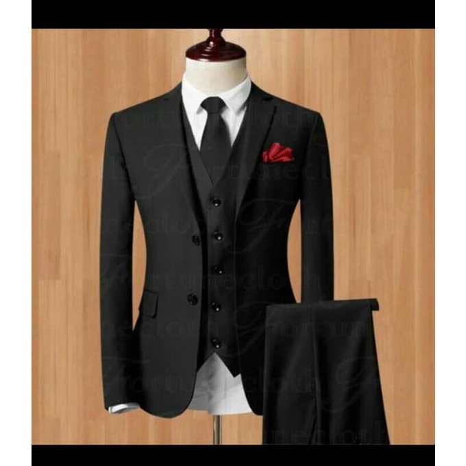 Jas formal pria stelan jas dan celana hitam
