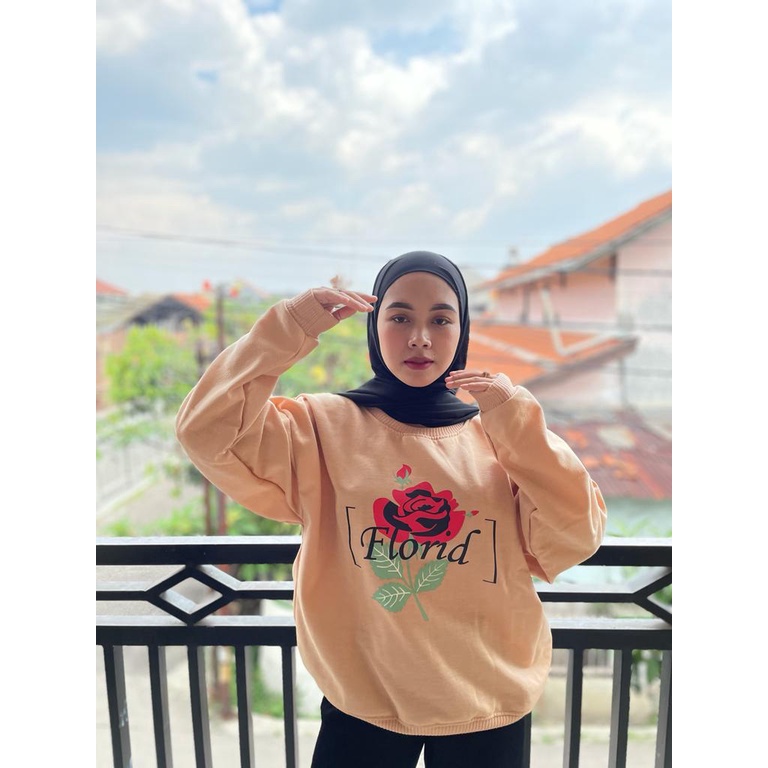 Florid Sweater Crewneck - Outfit Wanita - Allsize - Bahan Fleece tebal dan lembut