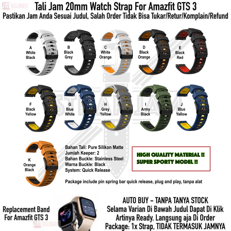 GTO 20mm Strap Amazfit GTS 3 - Tali Jam Tangan Rubber Silikon Sporty