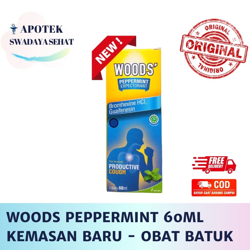 WOODS Peppermint Expectorant 100 ML 60 ML - Obat Batuk Berdahak Dahak Biru