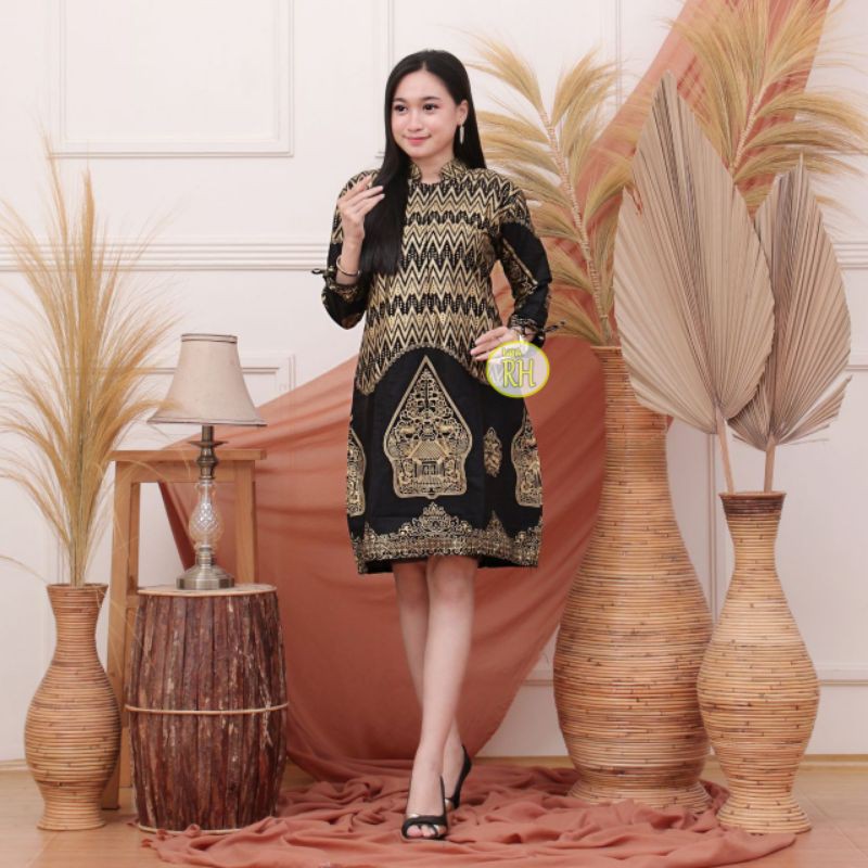 Tunik Wayang Prada Katun Premium | Batik Wayang Benang Emas | Tunik Wanita Jumbo