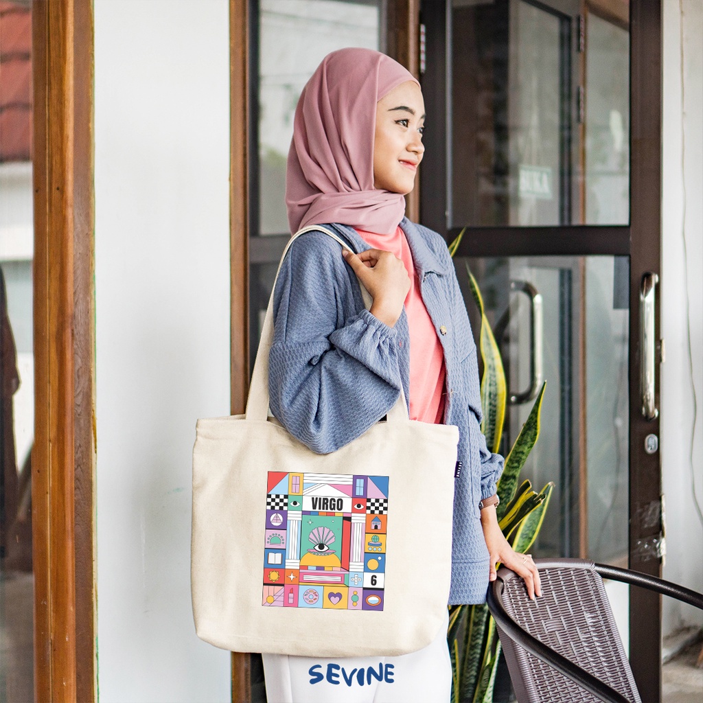 Sevine Tote Bag Kanvas Emily Resleting Kantong Tas Laptop Kuliah Sekolah Fashion Totebag Kerja Zodiak Aesthetic - RZ