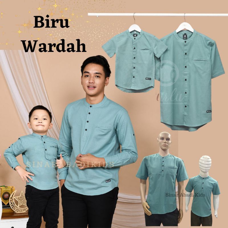 Qurlu - Kemeja Koko Anak/Dewasa BIRU WARDAH (bisa couple ayah anak)