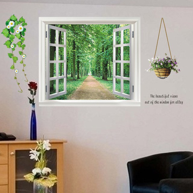 RELIZA WALL STICKER JENDELA POHON HIJAU HUTAN WINDOW GREEN TREE FOREST STIKER DINDING AY823