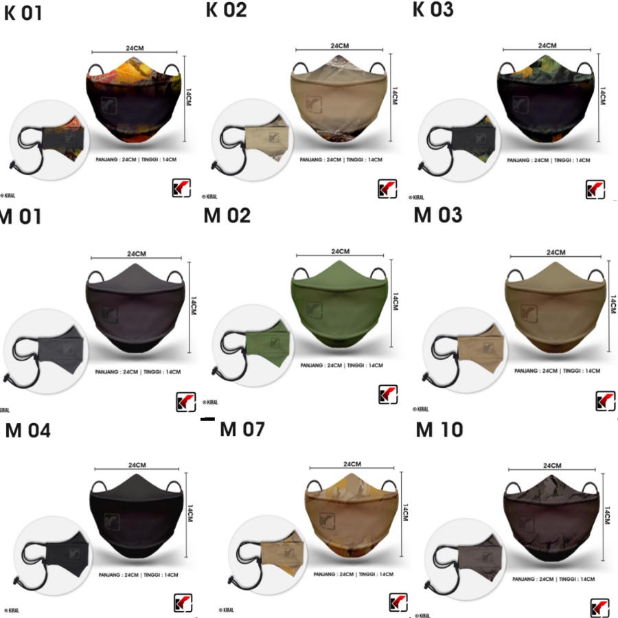 K-02 Masker Kain 3 ply Lapis Hijab Distro Korea Headloop Earloop Motif Pria Cowok Premium Keren