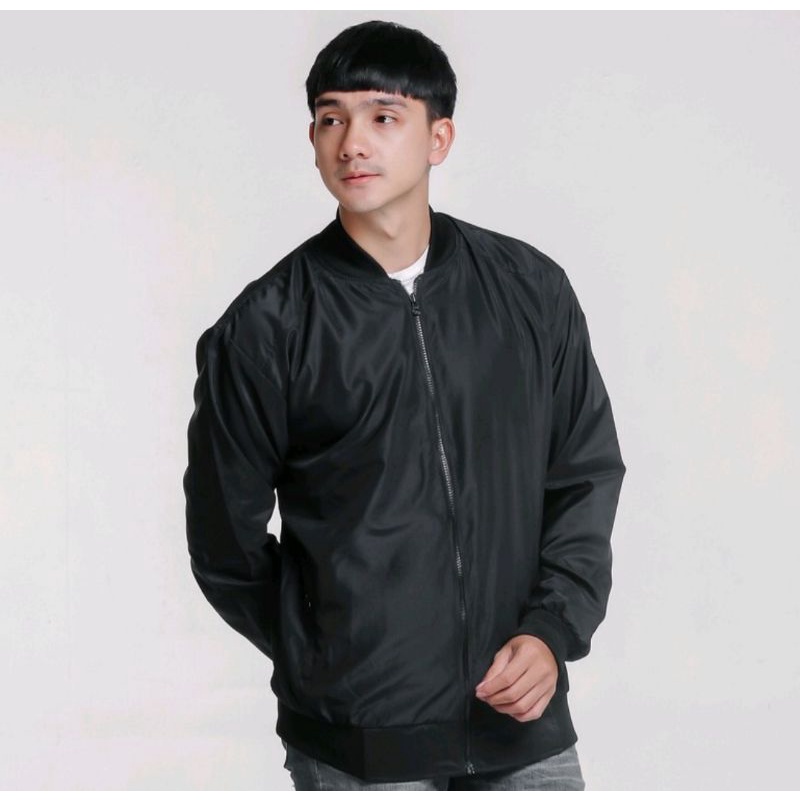 Jaket Bomber Polos Basic Natural Pria Wanita Taslan Poliester Jaket Bomber Exsekutif Original Hitam Navy Army Abu M L XL