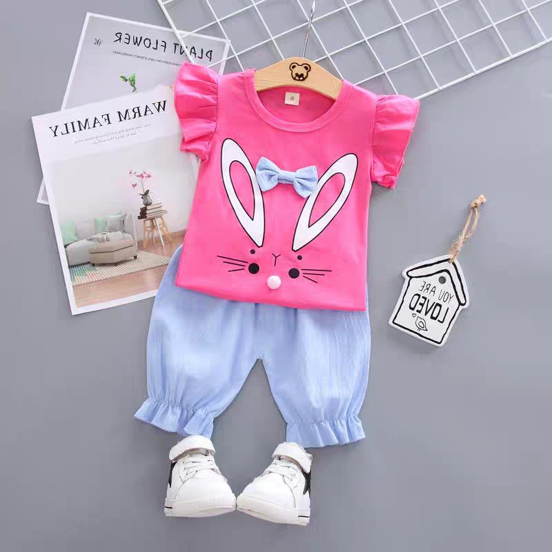 MOBAS OFFICIAL Baju anak Perempun / Setelan Baju Anak Balita Import | Set Kaos Anak Cewek / Kualitas Premium STLN RABBIT