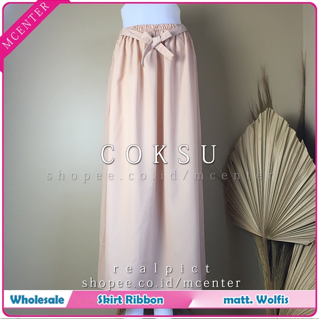 Rok Basic Pita bawahan wanita Wolfis best seller Skirt Ribbon Woolpeach