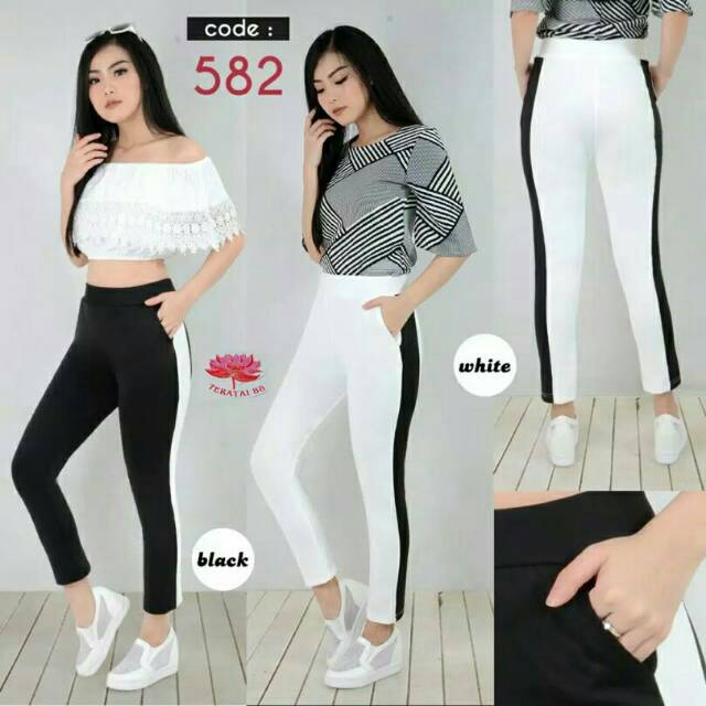 Legging strip celana panjang wanita jegging melar