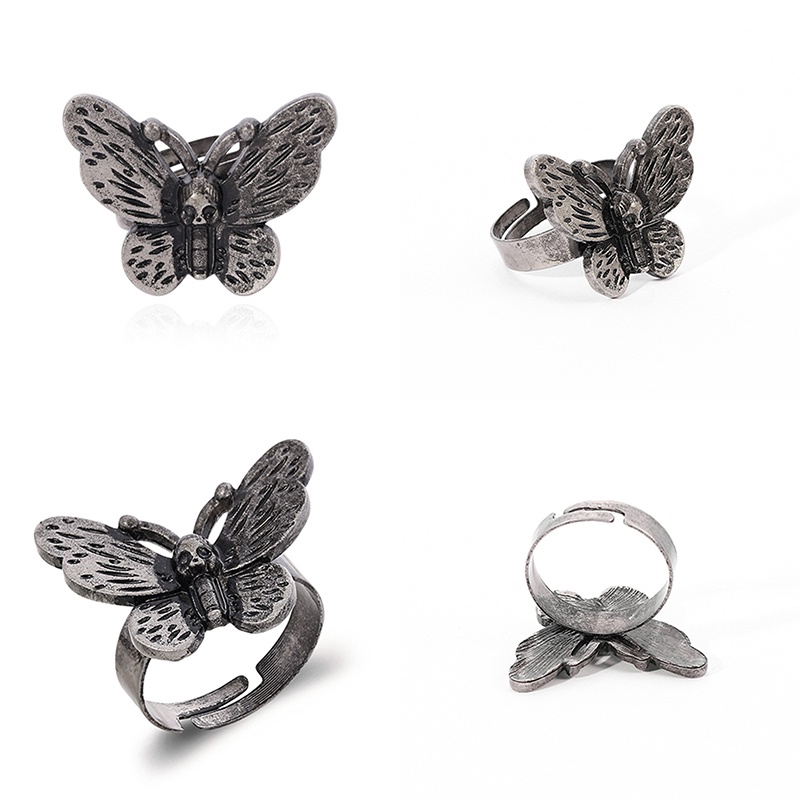 Hbid Cincin Gothic Punk Adjustable Desain Tengkorak / Kupu-Kupu / Kelinci Untuk Wanita