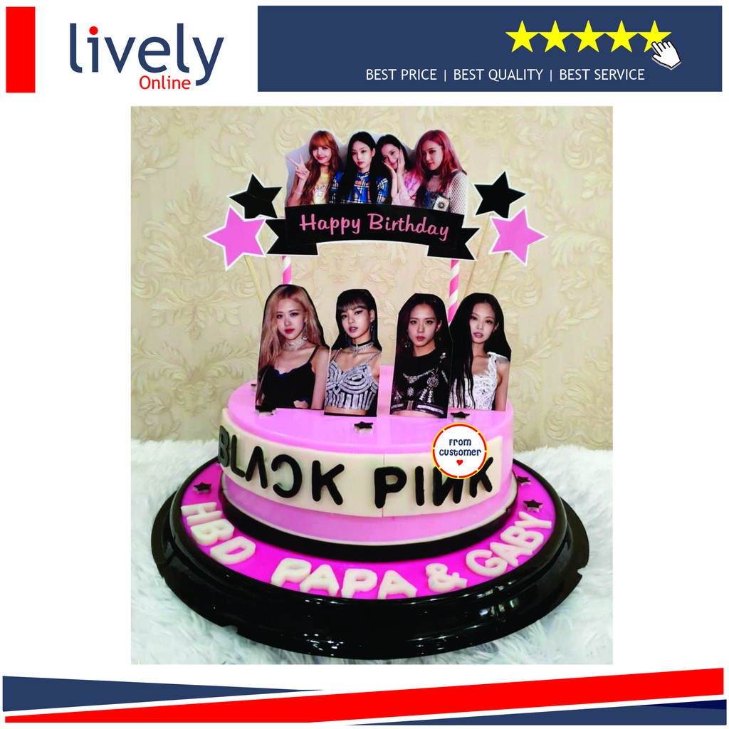 CAKE TOPPER KARAKTER HBD HAPPY BIRTHDAY Custom Nama BLACKPINK 01 set