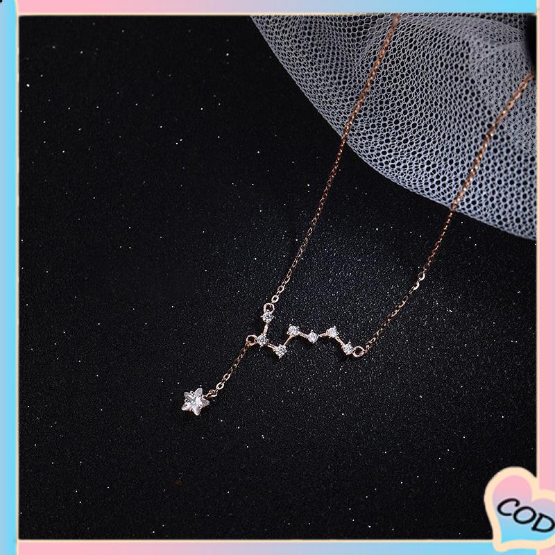 COD❤️ Big Dipper Wanita Trendy Temperamen Cahaya Mewah Desain Niche Rumbai Kalung Indah Sederhana-A.one