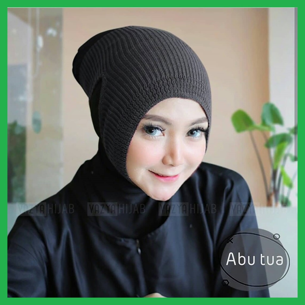 ✅ Ciput Anti Budeg Bahan Rajut PE / Dalaman Hijab / Inner Kerudung Anbud Motif Salur Zigzag Hitam