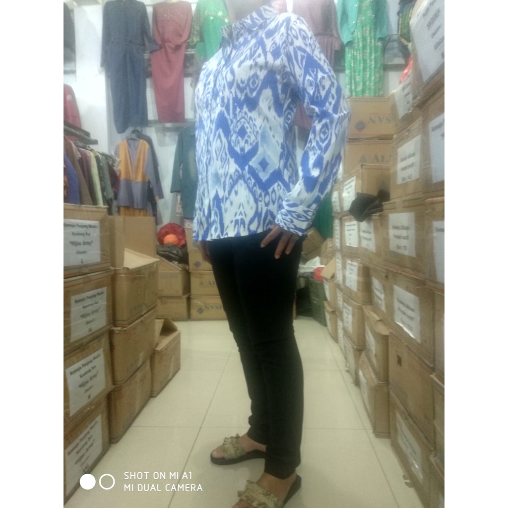 kemeja panjang stretch wanita motif printing