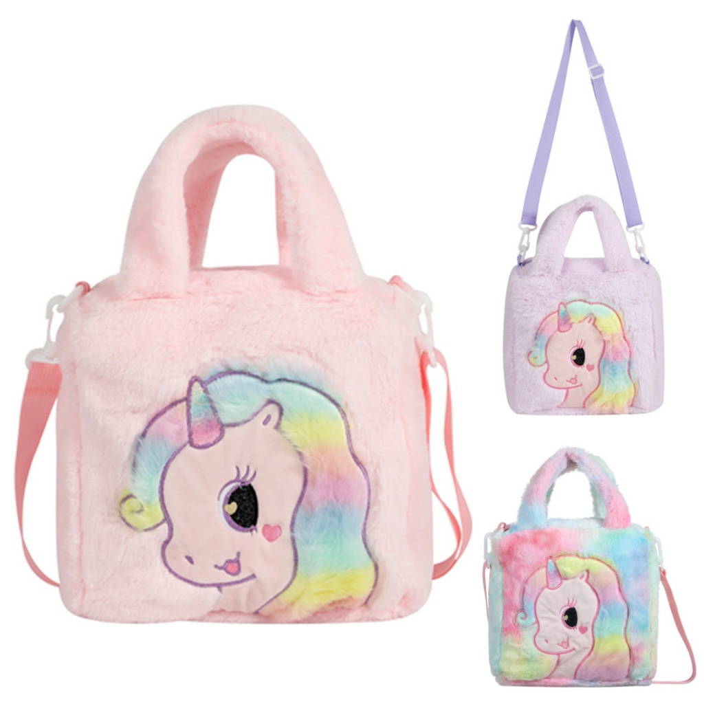 Tas Selempang Unicorn Sling Bag tas fluffy bulu unicorn kado ultah anak perempuan kado unicorn