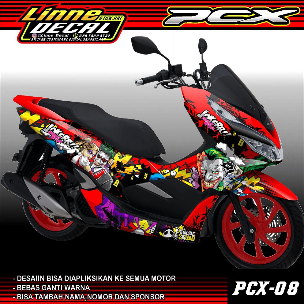 Decal Sticker Honda PCX- dekal stiker honda striping PCX JOKER merah pink putih-08