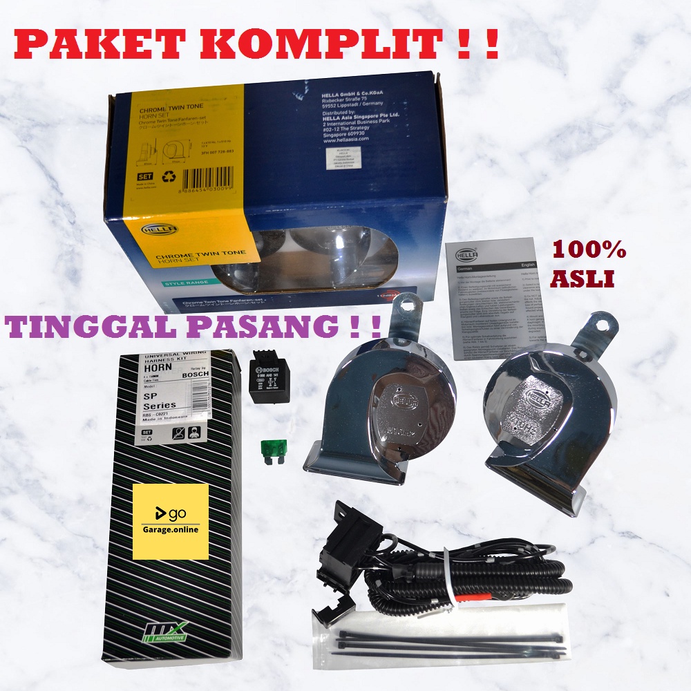 PAKET KOMPLIT Klakson Keong HELLA CHROME TWIN TONE Original + KABEL RELAY SET BOSCH TERMURAH