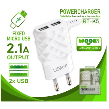 GARANSI 1TAHUN TRAVEL CHARGER ROBOT RT-K5 RTK5 2,1 A FAST CHARGING