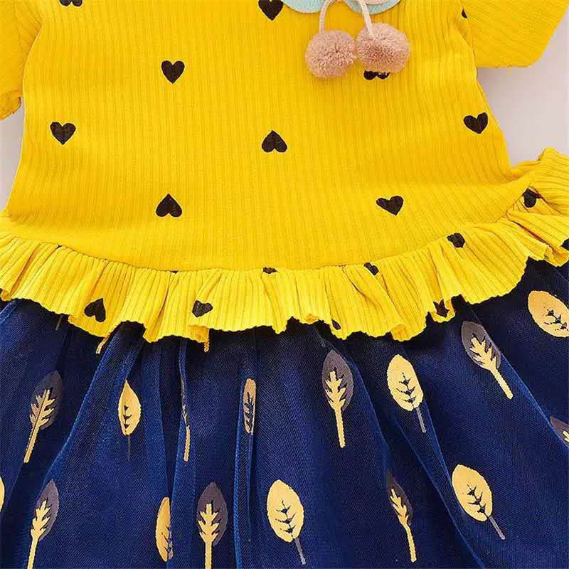 KF Cat Dress tutu anak gaun pesta Dress Tile Anak Imut Motif Love daun bahan Katun Kasa umur 1-2thn Import-5