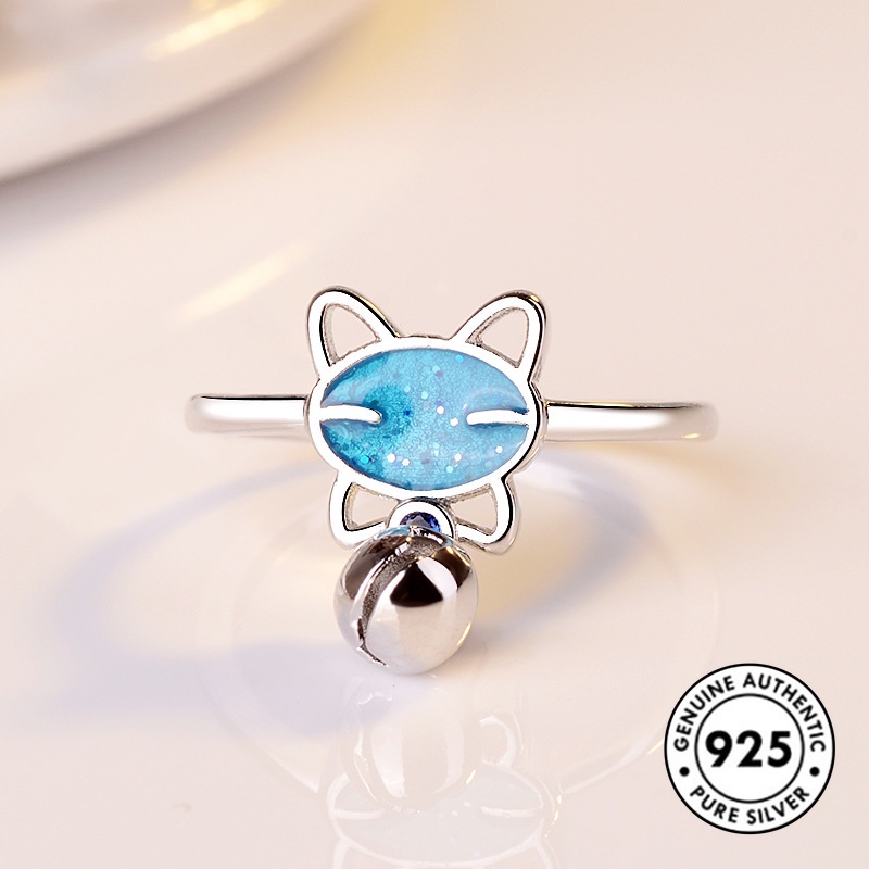 Cincin Desain Kucing Bahan S925 Silver Untuk Wanita