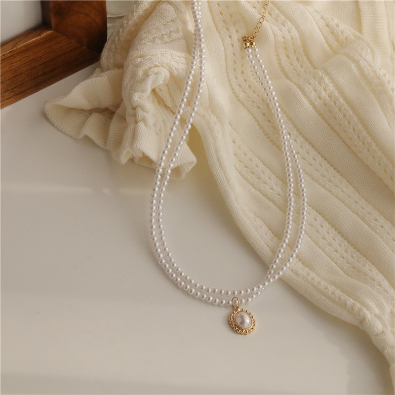 Double-layer Pearl Necklace  Accessories Retro Clavicle Chain Simple