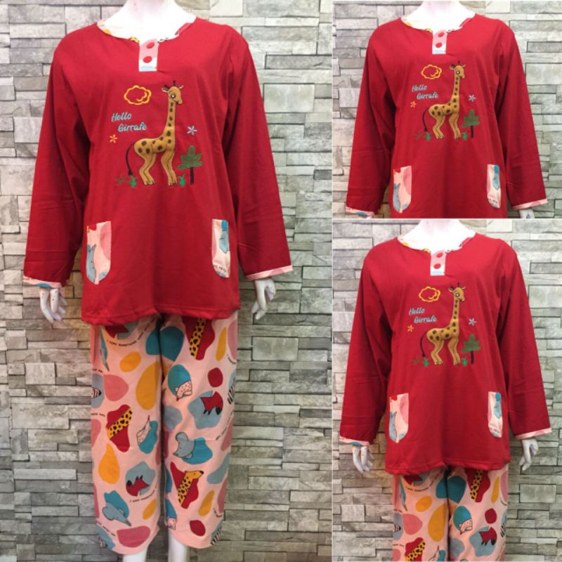 JUMBO PP DAILILAN | BAJU TIDUR | PIYAMA | COD-Jerapah Merah