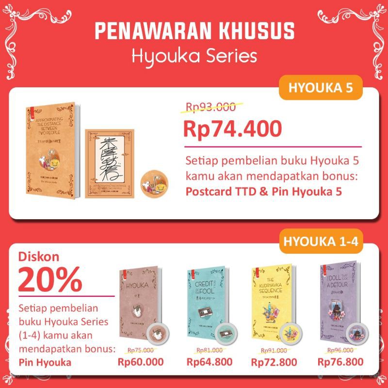 SERI BUKU YONEZAWA HONOBU : HYOUKA 1 sampai 6 (100% ORIGINAL)