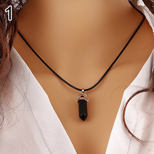 Faux Gemstone Rock Natural Quartz Healing Point Chakra Reiki Pendant Rope Necklace