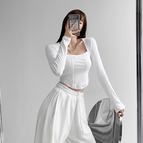 【MISSHONEY】Square Neck Long Sleeve Crop Top 7307 (S/M/L/XL)
