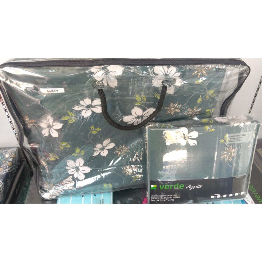 VERDE BEDCOVER SET SPREI BAHAN KATUN ORGANIK/KATUN SATEEN UK QUEEN