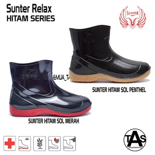 Sepatu Boot Karet Pendek Sunter Hitam SERIES / HITAM Sol Merah / HITAM SOL PANTHEL / Sepatu Boots Karet termurah / Sepatu Boots Karet Terlaris