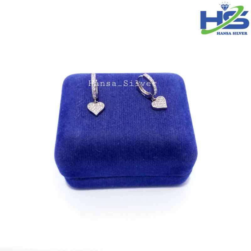 Anting Perak Asli Silver 925 Lapis Emas Putih Model Jepit Agogo Love Permata - Perhiasan Perak Asli