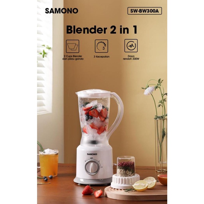 Samono Blender Plastik Multifungsi 2 in 1 Blender Bumbu Pisau Ganda 3 Tingkat Kecepatan Food Processor SW-BB300A